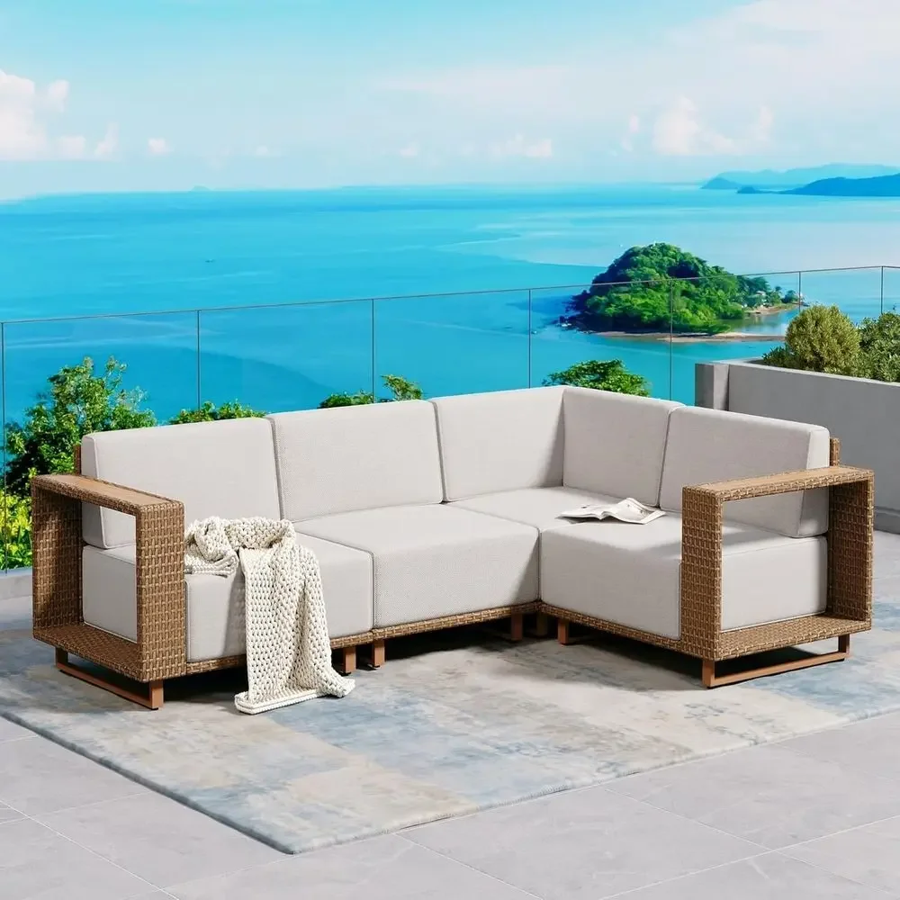 Outdoor Furniture Yellow - L-Shaped Outdoor Sectional Sofa with 10