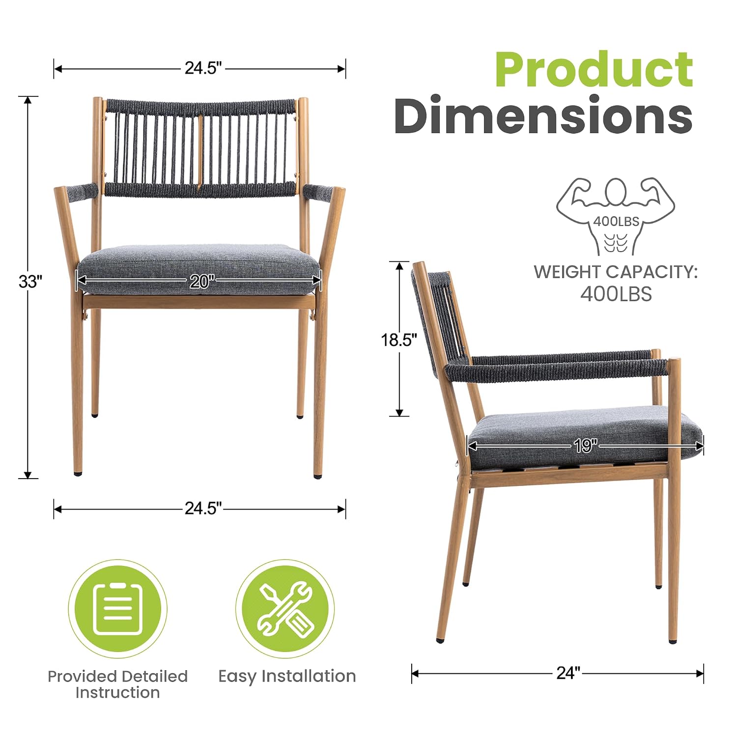 Outdoor Dining Chair Rope Back - Deck Chair Lounger 评论和价格