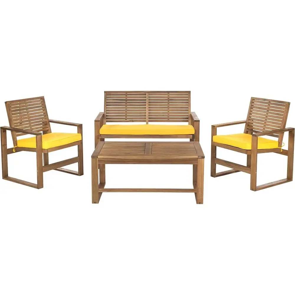 4-Piece Acacia Outdoor Patio F - Outdoor Furniture Yellow 评论和价格