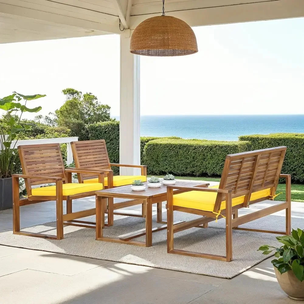4-Piece Acacia Outdoor Patio F - Outdoor Furniture Yellow 评论和价格