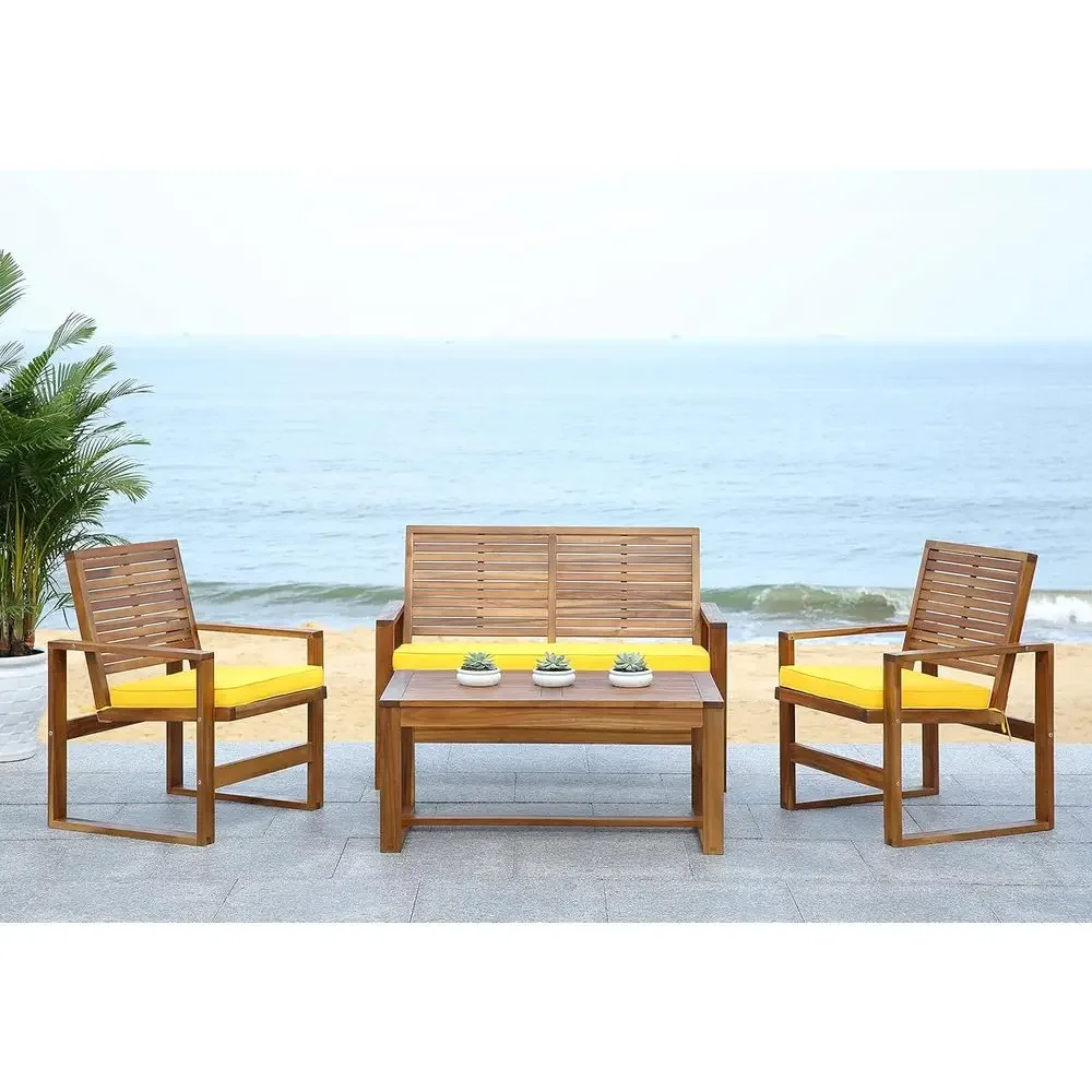 4-Piece Acacia Outdoor Patio F - Outdoor Furniture Yellow 评论和价格