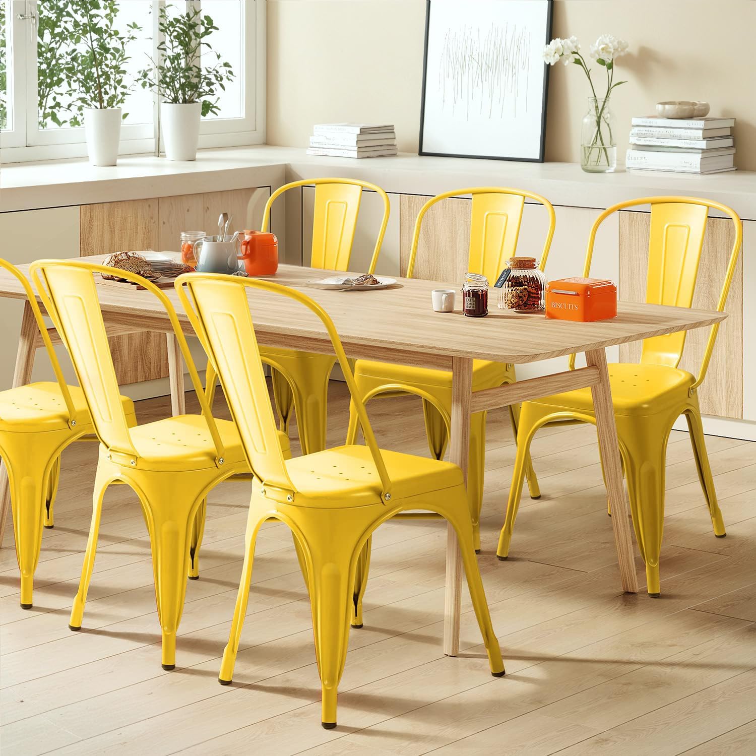 Metal Dining Chairs Set Of 4 I - Outdoor Furniture Yellow 评论和价格