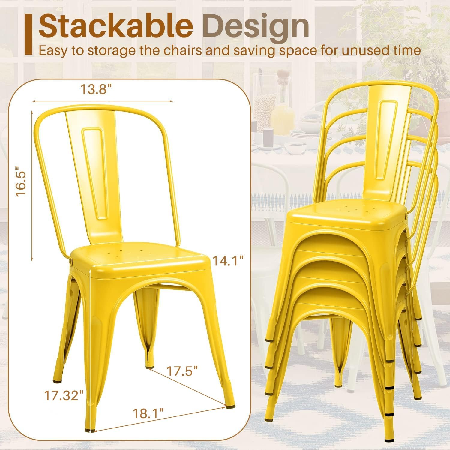 Metal Dining Chairs Set Of 4 I - Outdoor Furniture Yellow 评论和价格