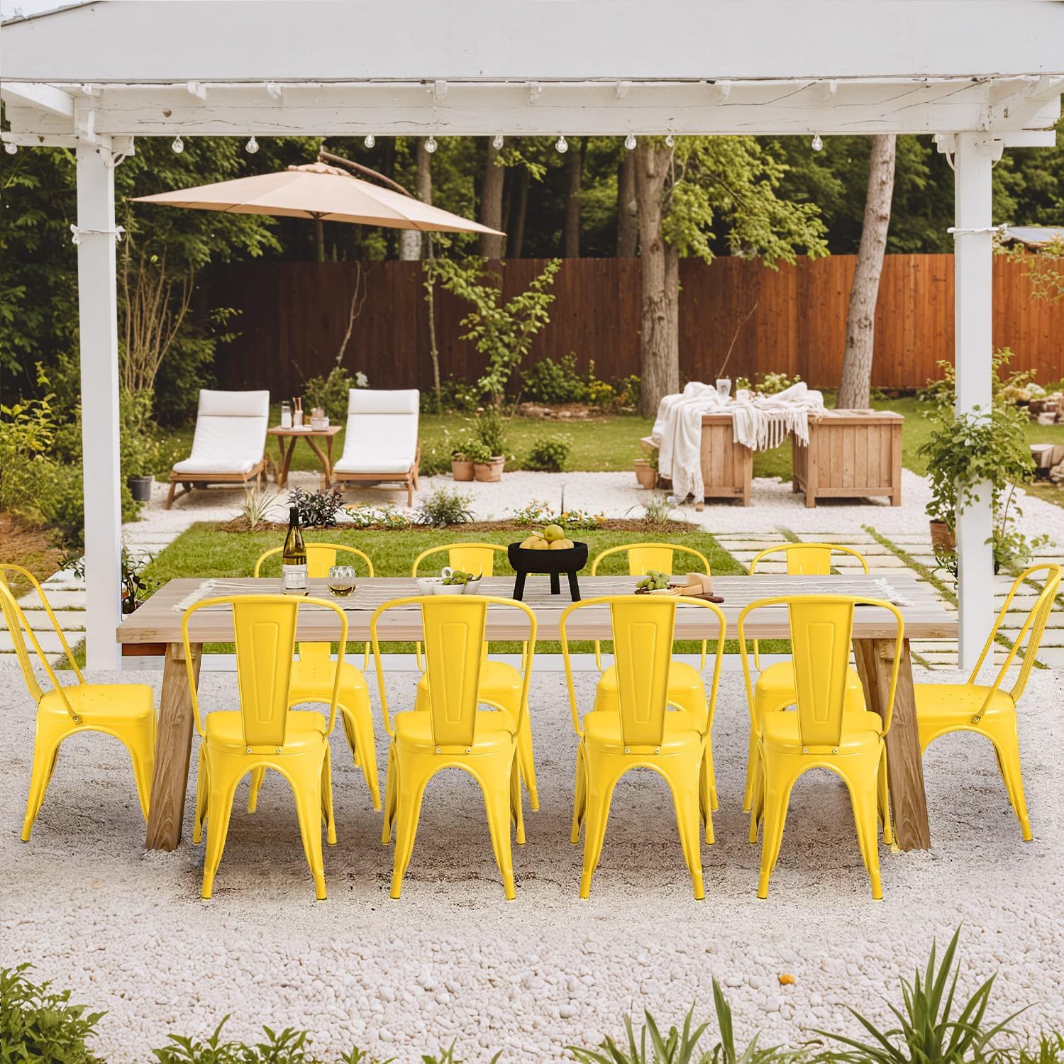 Metal Dining Chairs Set Of 4 I - Outdoor Furniture Yellow 评论和价格