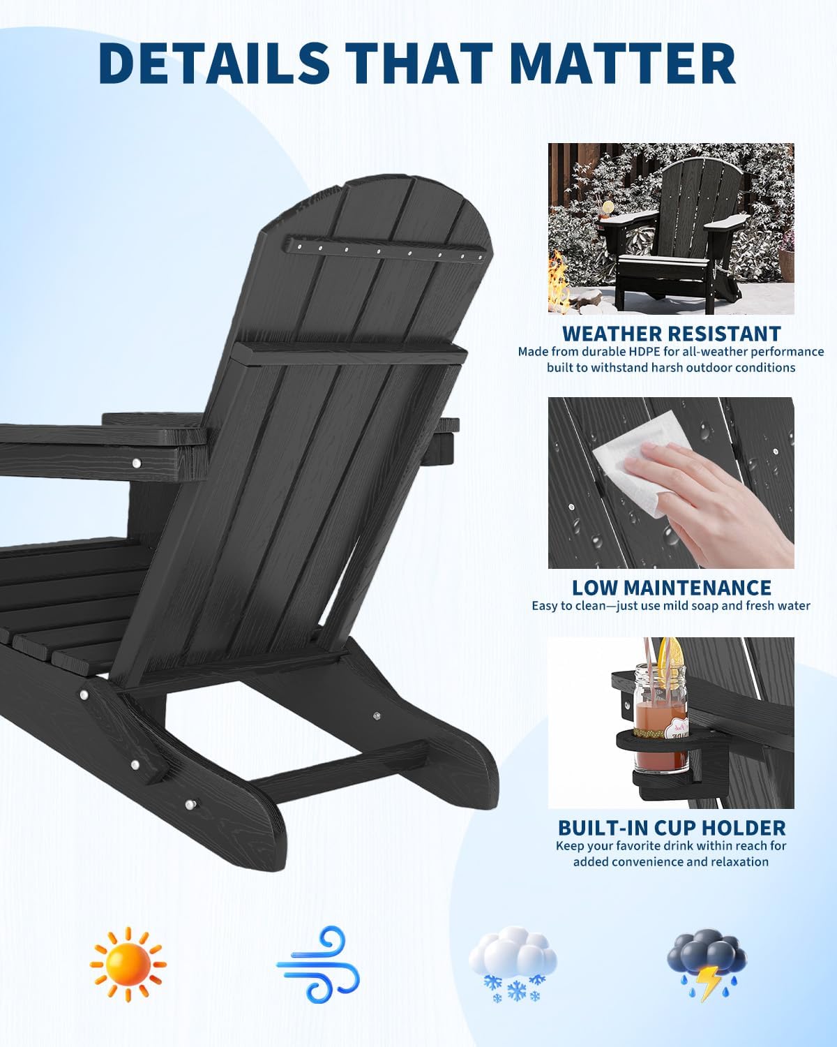Folding Adirondack Chair HDPE  - Deck Chair Lounger 评论和价格