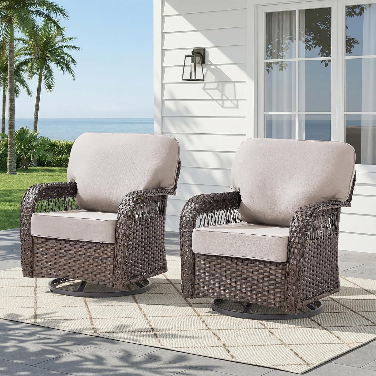 Wicker Swivel Rocker Patio Cha - Deck Chair Lounger 评论和价格