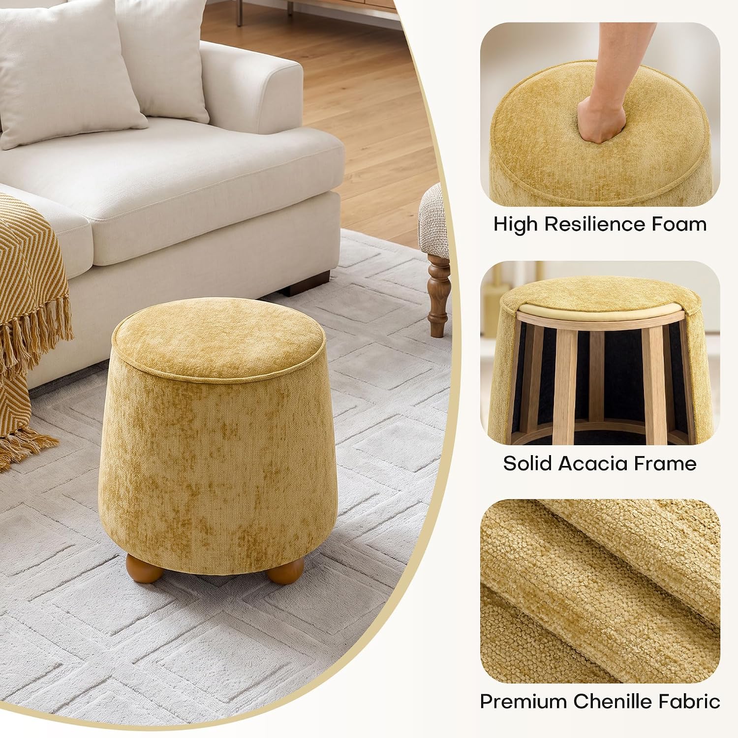 Round Tapered Ottoman Rubberwo - Outdoor Furniture Yellow 评论和价格